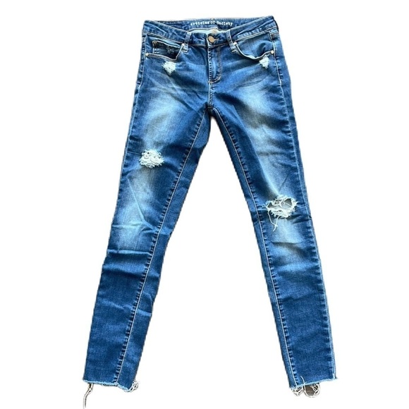 Sz25 Articles of Society Skinny Distressed Raw Hem Denim in Wood Wash VVGUC - Picture 2 of 14